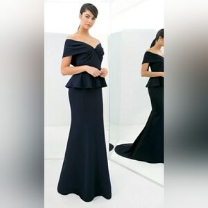 Alexander by Daymor NWT Midnite Blue Off Shoulder Peplum Gown Size 6 #13…